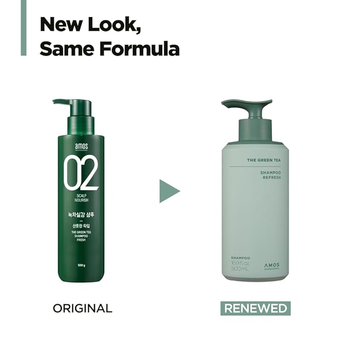 AMOS PROFESSIONAL The Green Tea Shampoo Refresh for Thinning Hair, Korean Shampoo for Oily Scalp l Deep Cleans, Strengthening Hair, All Hair Types, 16.9 fl.oz