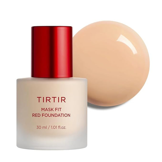 TIRTIR Mask Fit Red FoundationㅣLong Lasting Flawless Coverage, Energy Essence, Lightweight, Hydrating, Pore-Blurring, Breathable Satin Finish, Makeup, Radiant Skin, #22N Shell Beige, 1.01 Fl Oz