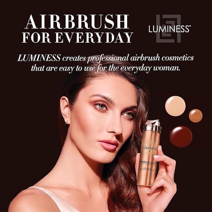 LUMINESS Silk Airbrush Spray Foundation & Buffing Brush Kit – Full Coverage Foundation & Dual-Sided Buffing Brush - Buildable Coverage, Anti-Aging Formula Hydrates & Moisturizes (Shade - Light Rich)