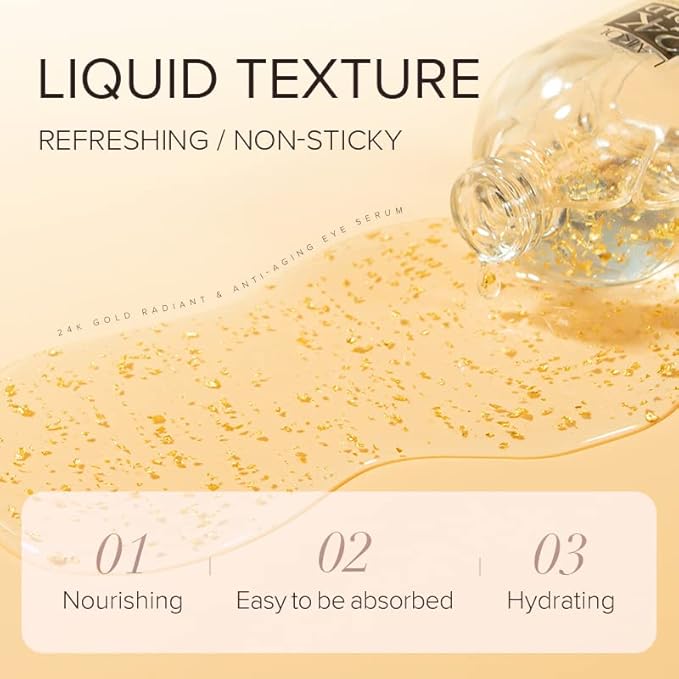 AKARY 24K Gold Eye Serum, Under-eye Firming Serum for Reduces Puffy Eyes, Dark Circles, Fine Lines, Under Eye Bags, Tightening, Hydrating Face Serum, Treatment for Skin Care with Nicotinamide and Vitamin E