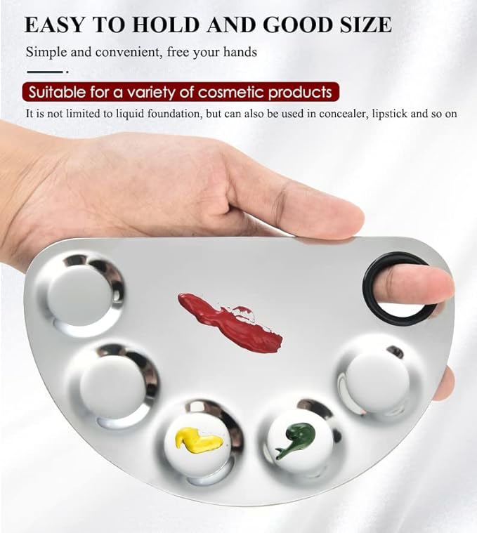 AKOAK Stainless Steel Beauty Palette, with Spatula Tool, Nail Art Makeup Palette, for Mixing Cosmetics/Nail Polish/Pigments