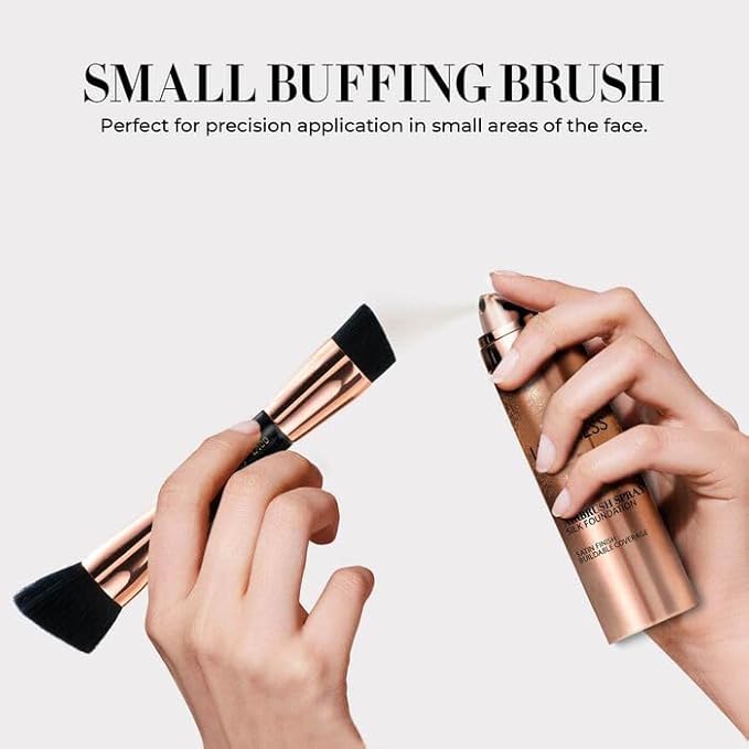LUMINESS Silk Airbrush Spray Foundation & Buffing Brush Kit – Full Coverage Foundation & Dual-Sided Buffing Brush - Buildable Coverage, Anti-Aging Formula Hydrates & Moisturizes (Shade - Medium)