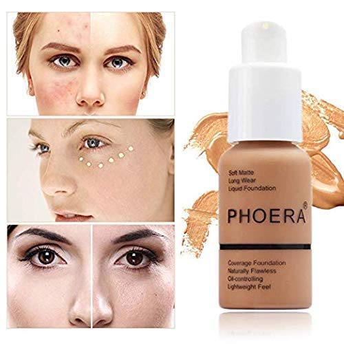 PHOERA Foundation, Flawless Soft Matte Liquid Foundation Makeup for Women.(104# Buff Beige)