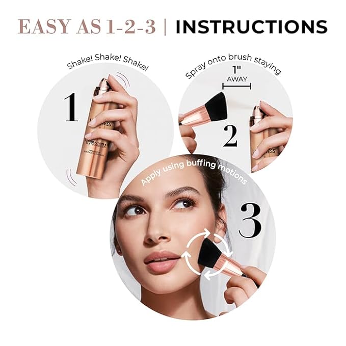 LUMINESS Silk Airbrush Spray Foundation & Buffing Brush Kit – Full Coverage Foundation & Dual-Sided Buffing Brush - Buildable Coverage, Anti-Aging Formula Hydrates & Moisturizes (Shade - Rich)