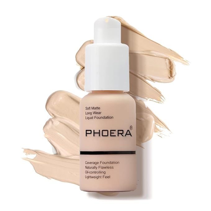 PHOERA Foundation Makeup Naturally Liquid Foundation Full Coverage Mattle Oil-Control Concealer 8 Colors Optional,Great Choice For Gift(#101 Porcelain,30ml)