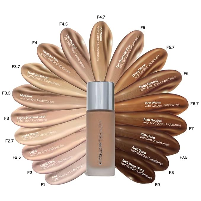 Fitglow Beauty - Natural Foundation+ Photo-Filtering Foundation | Vegan, Woman-Owned Clean Beauty (F3 - Light Medium Cool, Peach Undertones)