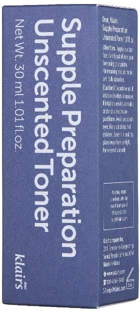 [DearKlairs] Supple Preparation Unscented Toner 1.01 Fl Oz, Soothing, Fast Absorbing, Non-Irritating, Fragrance-Free, Trial Size, K-Routine