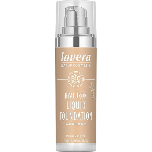 lavera Hyaluron Liquid Foundation - Natural Ivory 01 - Foundation Make Up with Hyaluron & Almond Oil for a Flawless Complexion - Face Make Up - PETA Certified - Vegan - Made in Germany - 1 Fl Oz