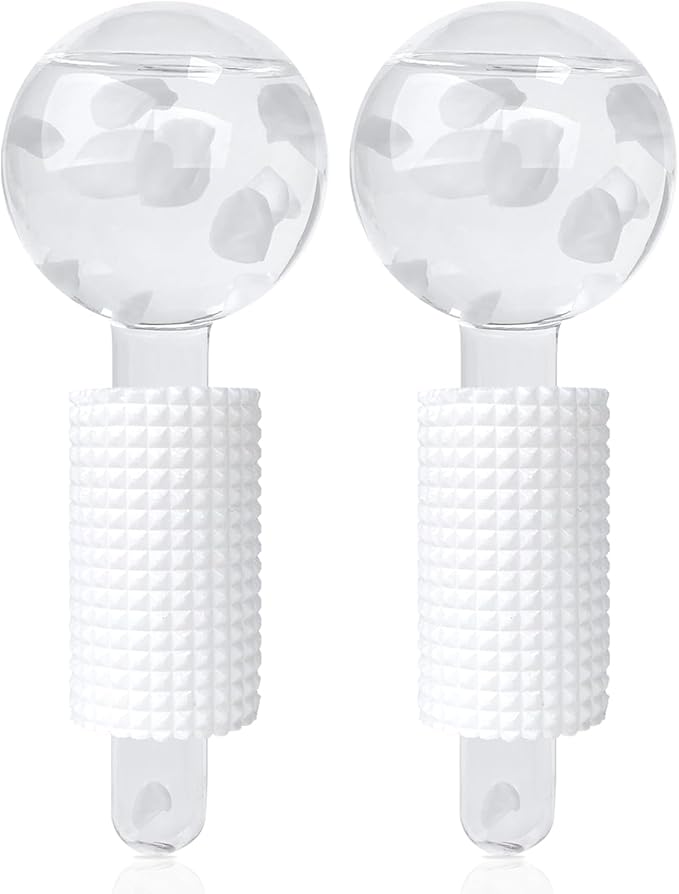 Ice Globes & Ice Roller for Face and Eyes - Facial Massage Tools for Skin Care, Reduce Wrinkles & Puffiness, Cooling Globes & Roller Ball for Glowing Skin 2PCS (White)