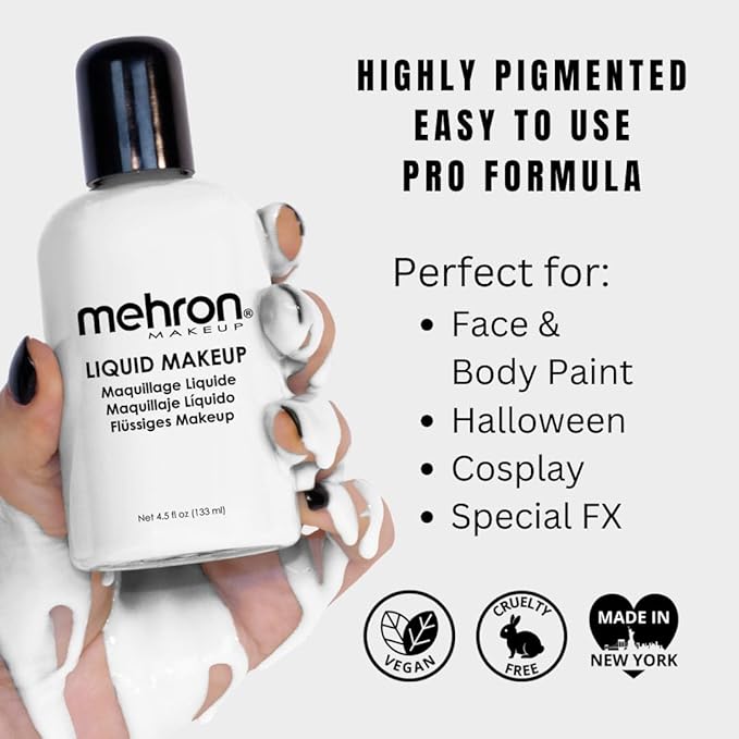 Mehron Makeup Liquid Makeup | Face Paint and Body Paint 4.5 oz (133 ml) (WHITE)