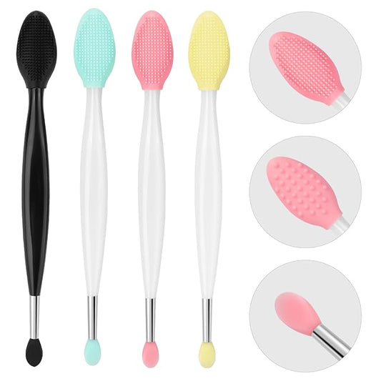 Unaone Lip Scrub Brush - 4 PCS Dual-ended Lip Scrubber Exfoliator and Silicone Lip Brush, 2-in-1 Silicone Lip Scrub Tool Lip Mask Applicator, Gentle Exfoliator & Applicator for Soft