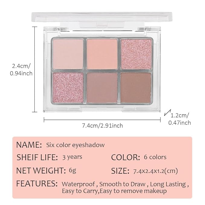 6 Colors Nude Champagne Gold Matte Shimmer Eyeshadow Palette for Eye Makeup,High Pigmented Brown Eye Shadow Primers Powder Palet de sombras de ojos