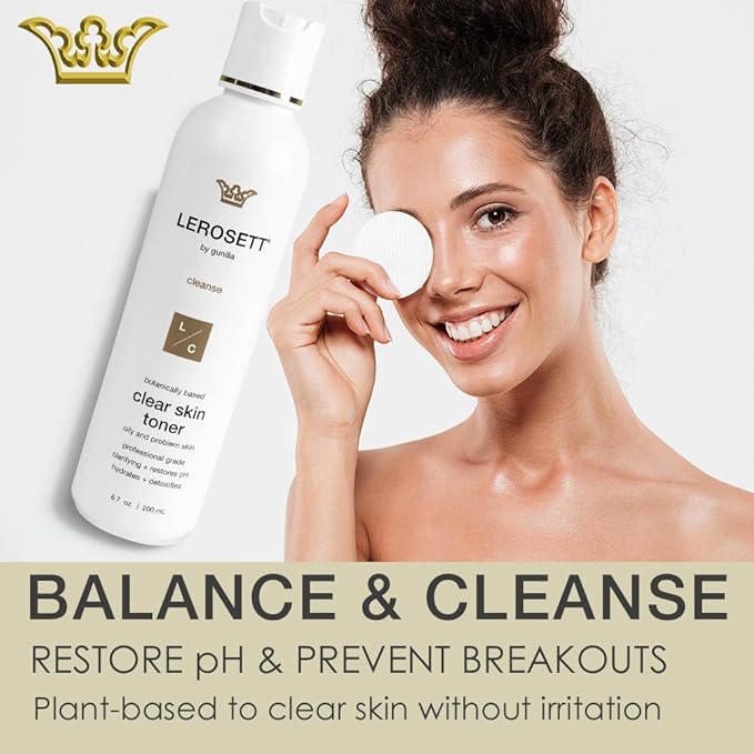 LEROSETT Toner for Clear Skin, Aloe Vera Based Toner with Glycolic Acid & 10 Calming Botanicals Helps Reduce Irritation, Future Blemishes, Blackheads, and Tightens Pores, Natural, Vegan - 6.7 oz