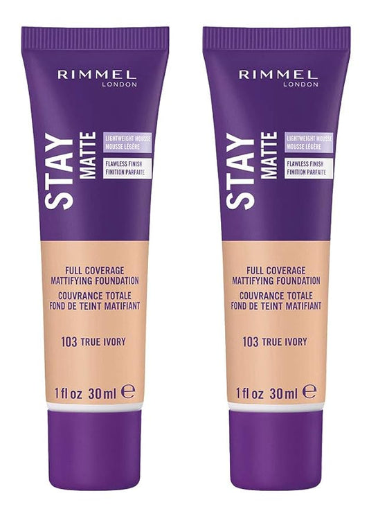 Rimmel Stay Matte Liquid Foundation, True Ivory, 1 Fl Oz, 2 Count (Pack of 1)
