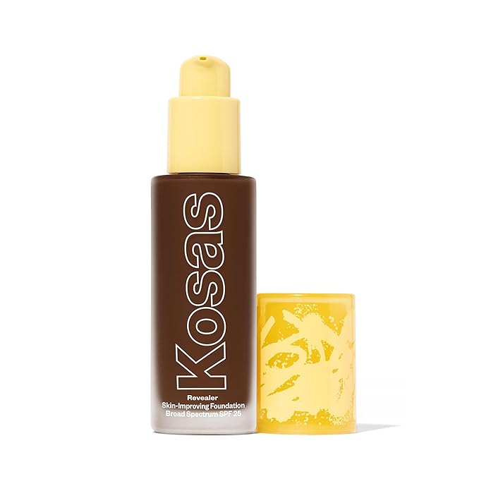 Kosas Revealer Skin-Improving Foundation with SPF 25 Protection - Hydrate, Brighten, Soothe, Plump, Protect Skin - Smoothing Texture, Natural Finish and Clean Formula, Rich Deep Neutral 450