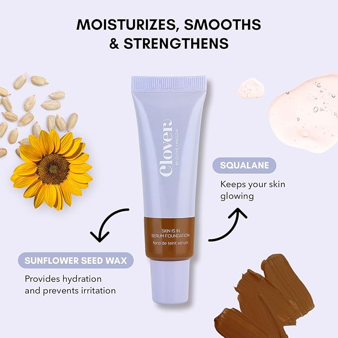 Clover Skin Is In Serum Foundation | Hydrating Face Serum, Lightweight Foundation, Cruelty-Free & Vegan | With Squalane And Sunflower Seed Wax | 30 ml - Shade 12 (Dark)