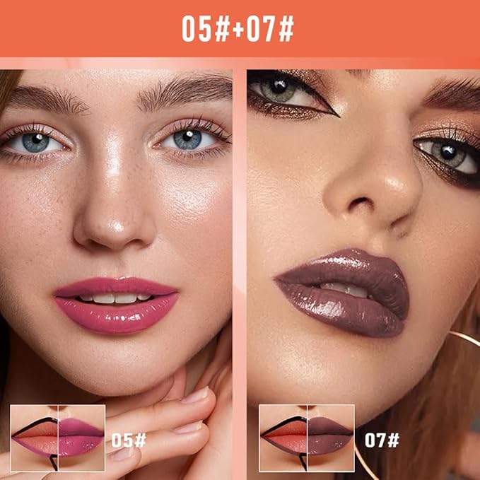 2Pcs Peel Off Lip Gloss Tattoo and Lip Oil 2-in-1, Lip Stain Peel Off Masque - Peel Off Lip Tint ,Long Lasting Waterproof Transfer-proof Lip Mask Lip Gloss Peel Off Lip Liner,Stay Lip Makeup #05+#07