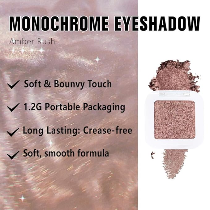 evpct Rose Gold Single Eyeshadow Palette Makeup for Older Women, Amber Rush Brown Shimmer Glitter Sparkly Cream Eye Shadow Palette Brightener Makeup for Older Women, High Pigment Monochrome Eyeshadow
