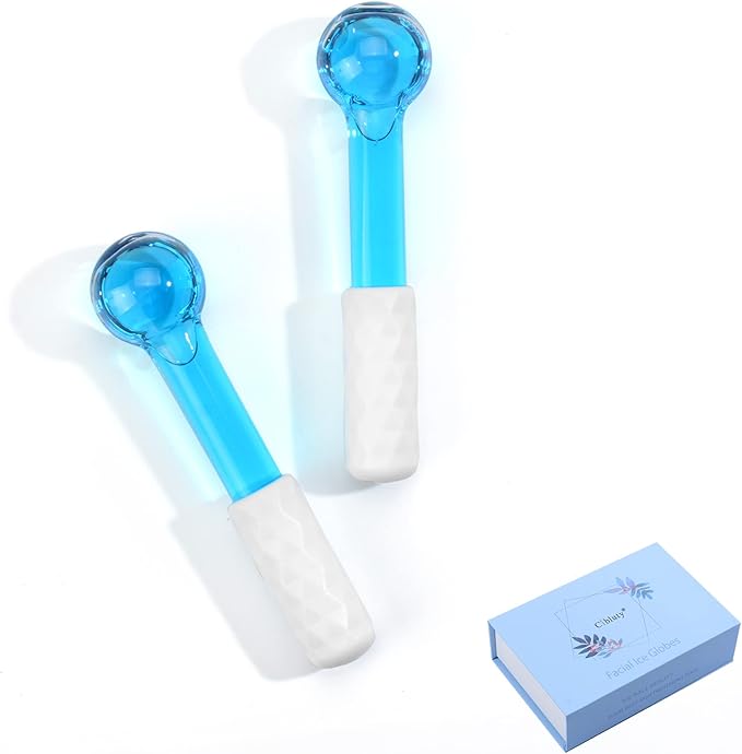ICE GLOBES SMALL BALLS for Eyes, 2 PCS Blue Facial Globes for Massage Tool, Facial Roller Cold Skin Massagers, Tighten Skin, Reduce Puffiness and Dark Circles, Enhance Circulation