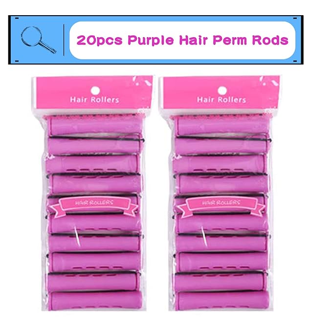 20pcs Women's Perm Rods Set for Natural Hair: 2 Sizes Cold Wave Hair Rollers for Curling and Styling All Hair Lengths - DIY Hairdressing Tools (Purple)