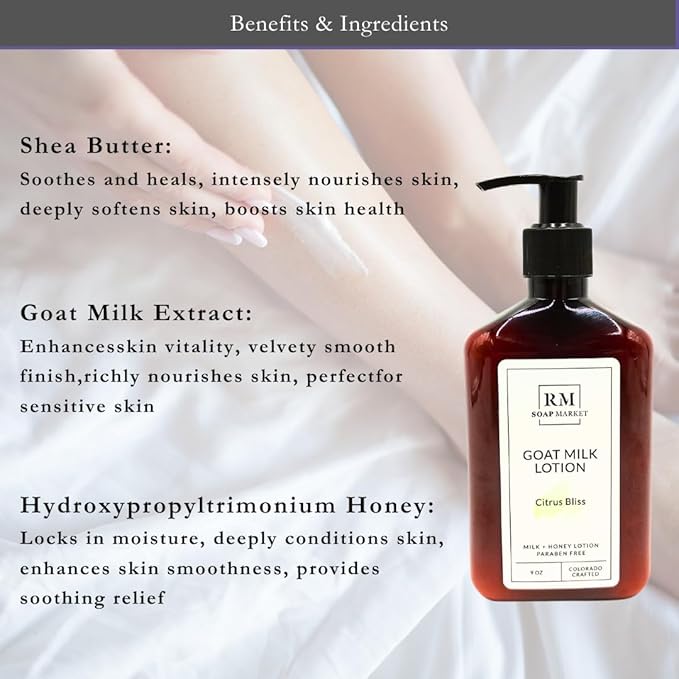 Goat Milk Lotion, Citrus Bliss Fragrance, Hydrating Lotion for Men & Women With Nourishing Goat Milk, Shea Butter, Sunflower Oil & Aloe, Packed With Vitamin A, E & Selenium, 9 Oz