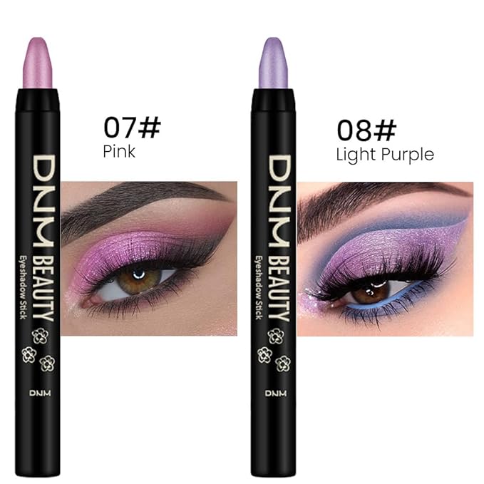 Kaely 2Pcs Cream Eyeshadow Stick Set for Eyes,Pink & Light Purple Shimmer Pen,Eye Brightener Halloween Makeup,sombras para ojos,Smooth Eye Shadow Highlighter Crayon Pencil Waterproof,07+08