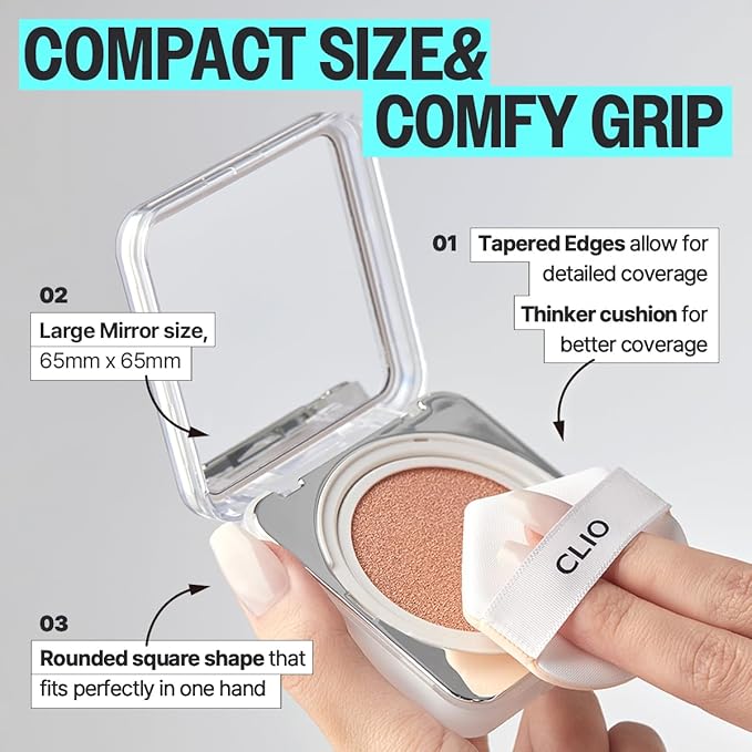 CLIO Kill Cover Founwear Cushion The Original – 20 Shades, Buildable Light to Medium Coverage, Natural Finish, Korean Makeup Foundation, Long-Lasting Skin Fit, 38W MAHOGANY