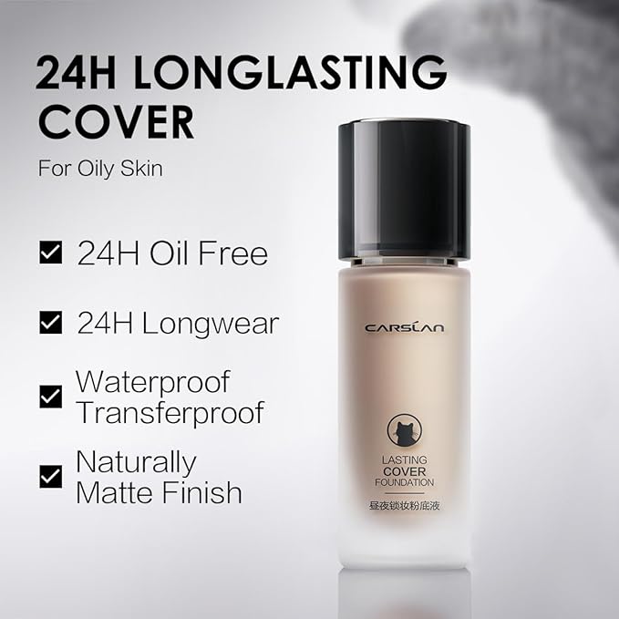 Lasting Cover Foundation, 24H Longlasting Full Coverage Matte Finish Face Makeup, Poreless, Lightweight, Waterproof, Oil Free Liquid Foundation, P01