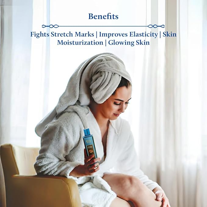 Blue Nectar Saffron & Almond Oil, Ayurveda Product for Crepey Skin | Skin Firming Body Oil for Stretch Marks (12 Herbs, 3.38 Fl Oz)