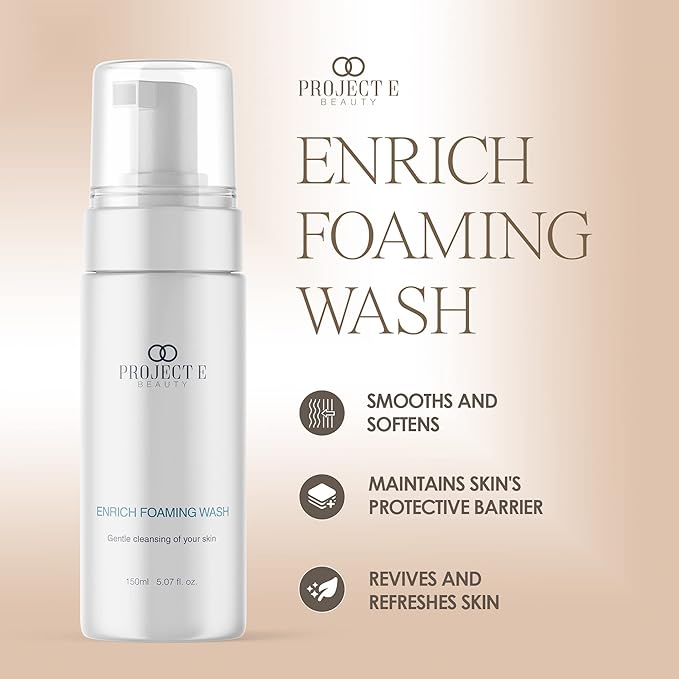 Project E Beauty Enrich Foaming Wash Gentle Cleansing | Moisturizing Daily Face Cleanser | Removes Dirt & Excess Oil | Brightens Skin | Hydrating Formulation | Clear & Smooth Skin | 150ml