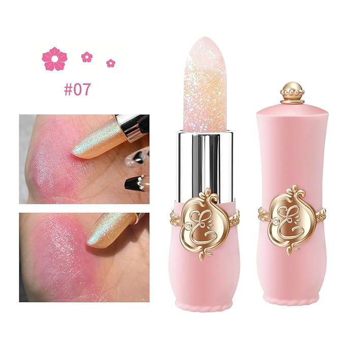 6 Pcs/Set Flower Jelly Lipstick Set Temperature Change Moisturizer Long Lasting Nutritious Shimmer Lip Balm Magic Color Change Lip Gloss (Color Changing Lipstick Set B)
