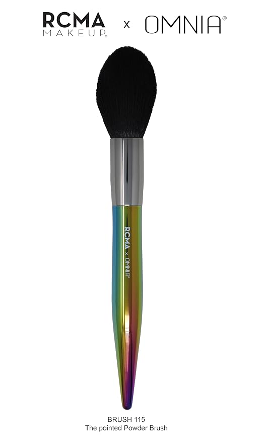 RCMA Makeup x Omnia Professional Makeup Brush 5pc Set, Premium Synthetic Fiber, Iridescent Acrylic Handle, Face Powders, Complexion and Foundation Blending Application Brush set.