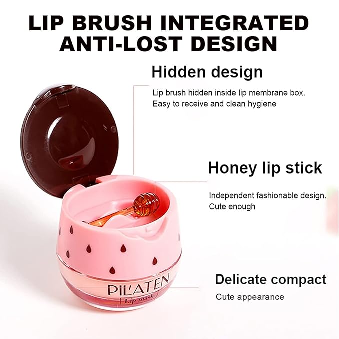 4Pcs Bee Lip Balm Honey Pot, Honey & Strawberry Lip Balm Moisturizing Lip Mask with Stick Hydrating & Prevention Dry and Cracked Lip Scrubs Exfoliator, Lip Sleep Mask Reduces Lip Lines