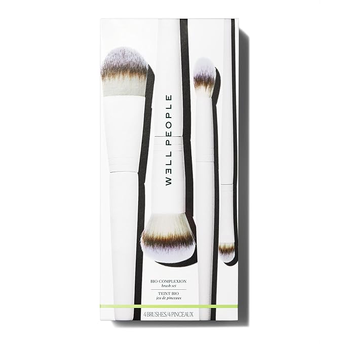 Well People Bio Complexion Brush Set, 4-Piece Face Brush Set For All Complexion Products, For Liquids, Powders & Creams, Cruelty-free Bristles