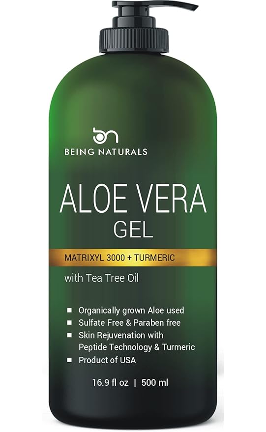 Aloe vera Gel - from 100% Pure Organic Aloe Infused with Matrixyl 3000 (Peptides), Turmeric - Natural Raw Moisturizer for Face, Body, Hair. Perfect for Sunburn, Acne, Razor Bumps 16.9 fl oz