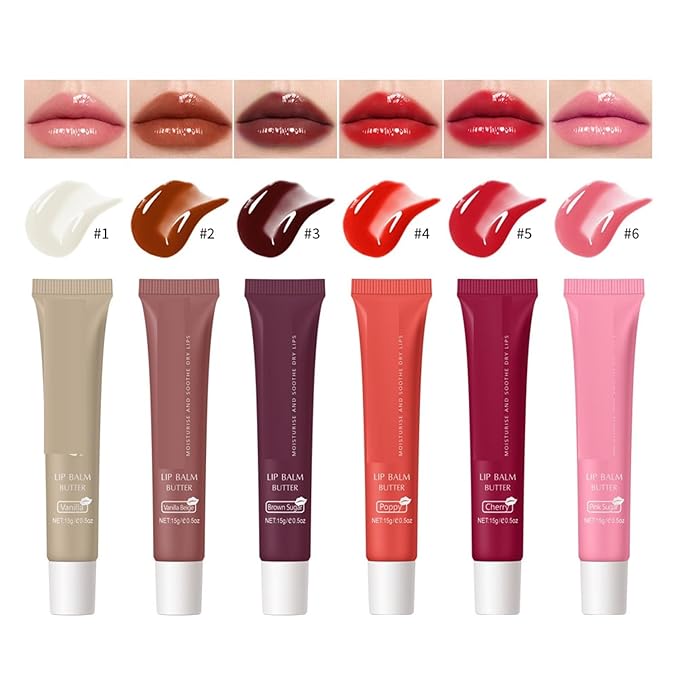 6 Color Hydrating Lip Butter Balm, Moisturizing Lip Repair, Lightweight Nourished Lip Glossy Christmas for Women (04 Poppy)