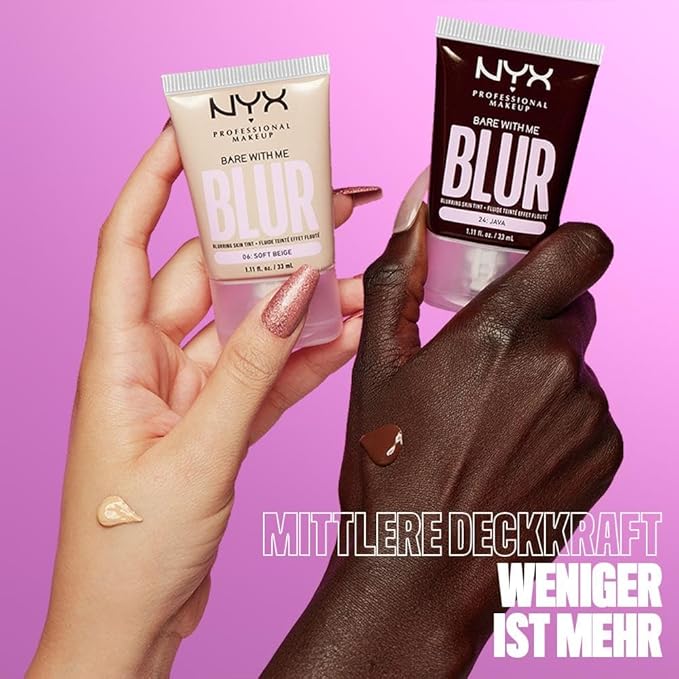 NYX PROFESSIONAL MAKEUP Bare With Me Blur Skin Tint Foundation Make Up with Matcha, Glycerin & Niacinamide - Deep Bronze