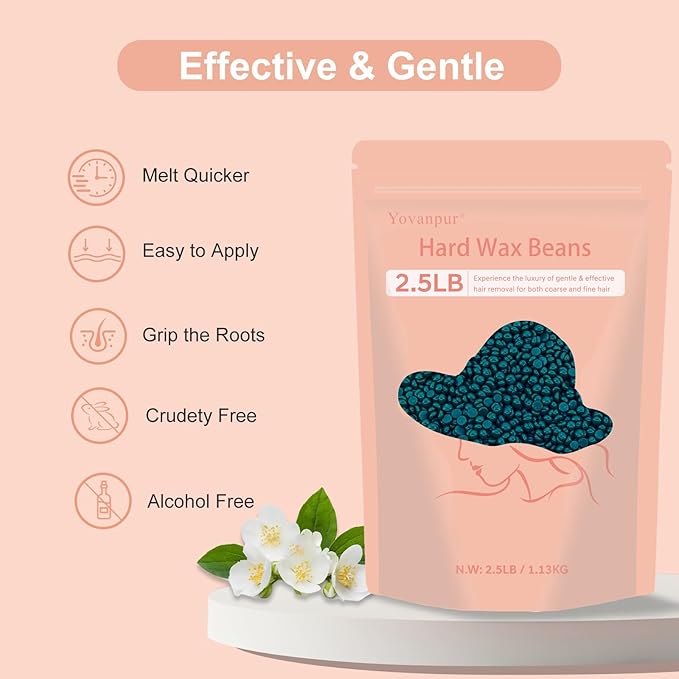 2.5lb Hard Wax Beads For Hair Removal, Yovanpur Waxing Beans for Sensitive Skin, Face, Eyebrows, Bikini, Brazilian, Legs and Full Body Bulk