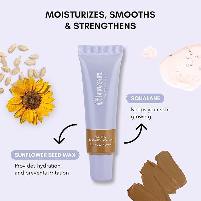 Clover Skin Is In Serum Foundation | Hydrating Face Serum, Lightweight Foundation, Cruelty-Free & Vegan | With Squalane And Sunflower Seed Wax | 30 ml - Shade 10 (Medium-Dark)