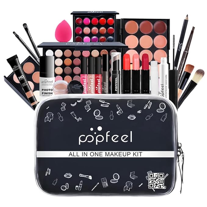 All In One Makeup Kit for Women Full Gift Surprise Makeup Set Includes Makeup Brush Set Eyeshadow Palette, Lip Gloss Set, Liquid Lipstick, Makeup Sponge, Foundation, Concealer, Eyebrow Pencil, Blush
