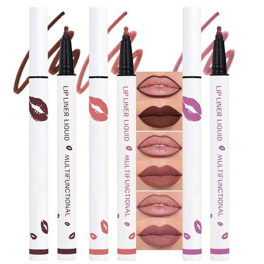 3Pcs Longwear Liquid Lip Liner Stain Marker Pen Set Long Lasting Waterproof, Maroon Mauve Purple Dark Red Brown Matte 24 Hour Lip Liner and Lipstick Combo, Color Stay Lipliner, Lip Stains peel off