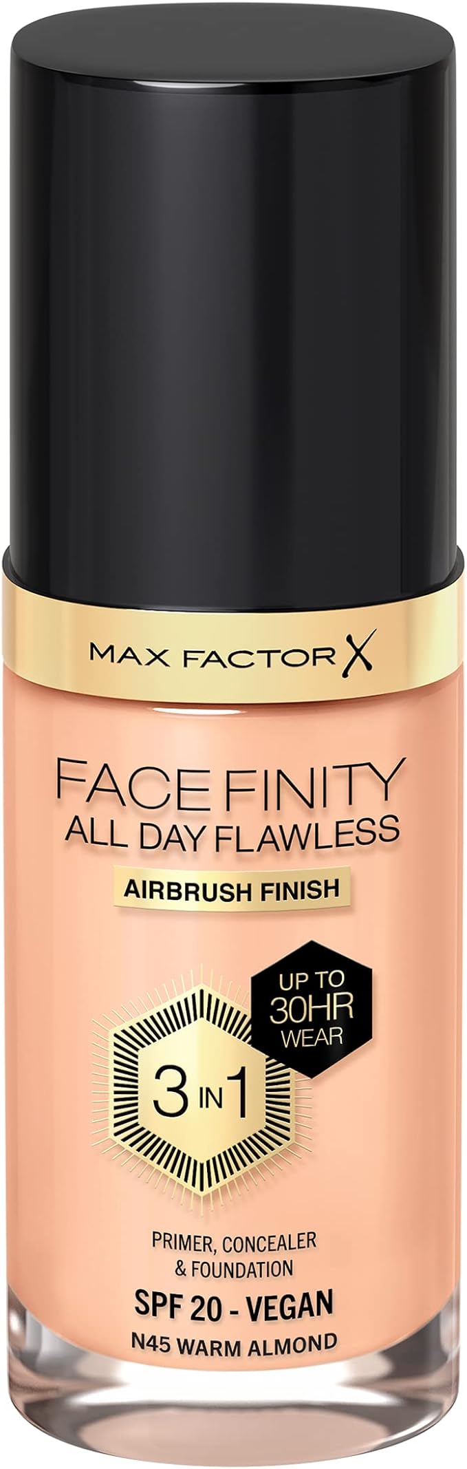 Max Factor Facefinity All Day Flawless 3 In 1 Foundation SPF 20, No. 45 Warm Almond