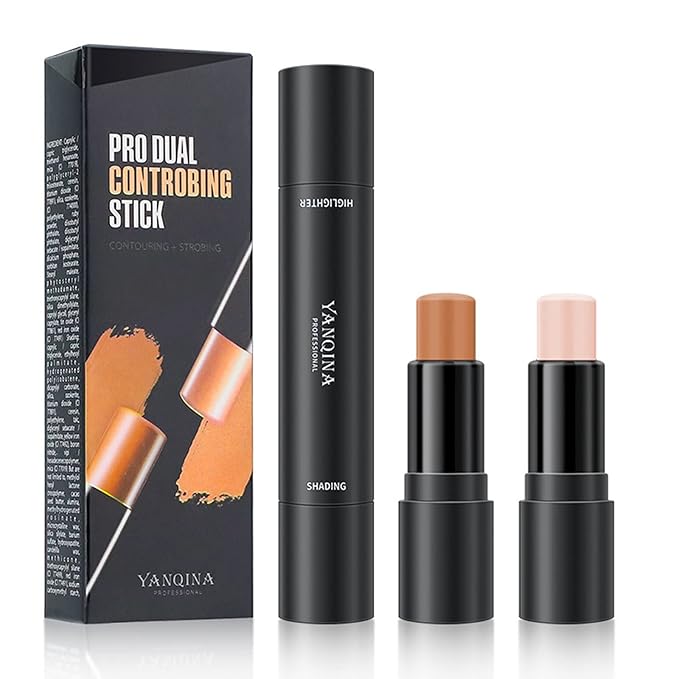 2023 Upgrade Contour Stick, 2 Colors Double-end Contour Highlighter Stick Contour Stick Face Highlighter Contour Makeup Contouring Sticks Cream Concealer (Lotus, Light Brown)