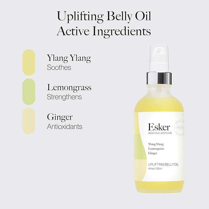 ESKER Natural Uplifting Belly Oil | (4.0oz) | Plant-Based Formulated with Antioxidants Promoting Deep Hydration and Cell Regeneration | Skin Stays Nourished and Resilient During Pregnancy