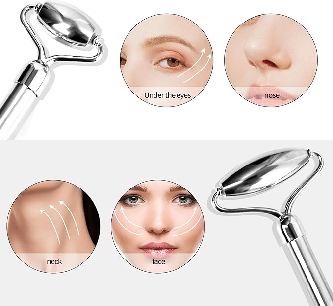 ONLYSKY BEAUTY Face Roller Gua-Sha Set Facial Roller kit for Face Skincare, Stainless-Steel Stone Sculpting Tool, Massager Roller for Skin Care,Gift for Men and Women