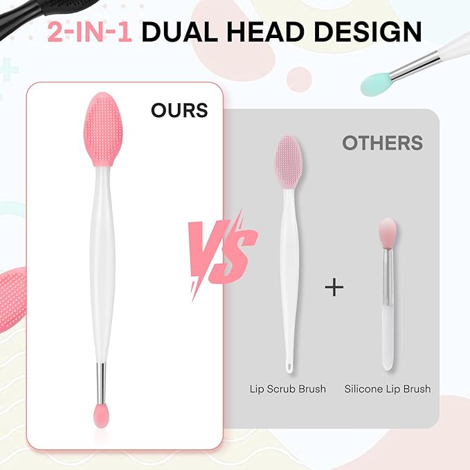 Unaone Lip Scrub Brush - 3 PCS Dual-ended Lip Scrubber Exfoliator and Silicone Lip Brush, 2-in-1 Silicone Lip Scrub Tool Lip Mask Applicator, Gentle Exfoliator & Applicator for Soft