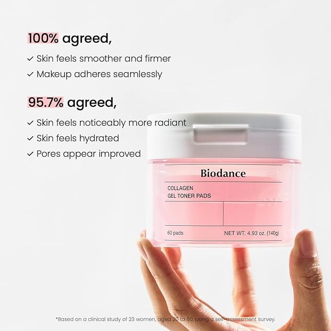 Biodance Collagen Gel Toner Pads, Pore Minimizer for Face, Improving Elasticity, Gentle Exfoliating Toner Pads for Sensitive Skin, Korean Skincareㅣ4.93 fl.oz.(140g)*60Pads