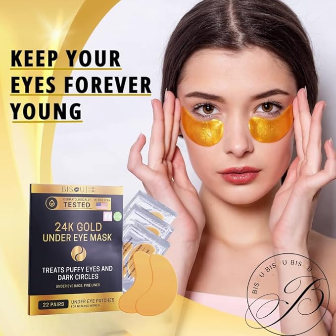 32 Pairs 24K Gold Under Eye Patches with 4 pieces of Lip Mask, Anti-Aging Eye Mask, Under Eye Mask Dark Circles and Puffiness, Wrinkles Patches with Hydrogel, Collagen Eye Pad