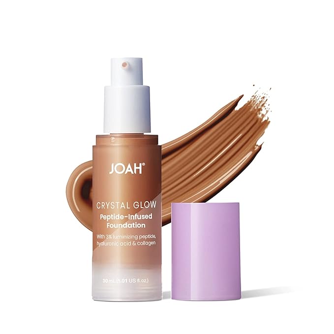 JOAH Peptide Infused Foundation, 2-1 Korean Face Makeup with Blurring Face Primer, Luminizer, Hydration & Skin Defense for a Lightweight Finish, Buildable Medium Coverage, 1.01 Oz, Deep Warm