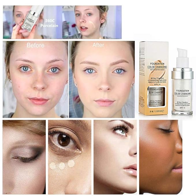 TLM Concealer Cover Cream, Flawless Colour Changing Foundation Makeup, Warm Skin Tone Foundation liquid Base Nude Face Moisturizing Liquid Cover Concealer for Women and Girls